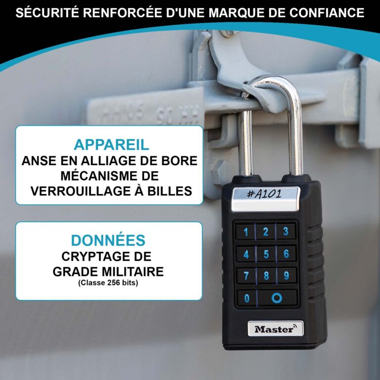 Master Lock 6400EURLJENT Cadenas Bluetooth connecté grand modèle, sécurité renforcée. Etanche avec une longue anse. Accès Bluetooth avec votre smartphone. – Image 3